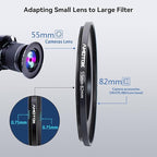 55mm Lens to 82mm Camera Lens Adapter,55mm to 82mm Filter Step-up Ring Adapter Ring,Compatible All 82mm Filter Accessory