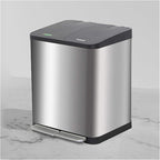 Trash Can Kitchen Large Capacity Foot-Operated Trash Can Double Three Bin Garbage Sorting Garbage Can Rectangular Trash Can with Lid, Brushed Stainless Steel Wastebasket for Office (Silver 18l)