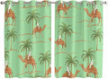 2 Panel Kitchen Cafe Curtains, Desert Camels Sunlight Filtering Nature Air Through, Home Decor Window Covering Tier Curtains for Living Room 104W x 72L inch Tropical Date Palm Trees Animal Green