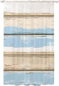Sheer Curtains 96 Inches Long, Vintage Geometric Blue Semi Sheer Curtains Light Filtering Window Treatment, Abstract Country Shabby Wood Grain Privacy Voile Drapes for Living Room Bedroom 52x96 Inch