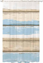 Sheer Curtains 108 Inches Long, Vintage Geometric Blue Semi Sheer Curtains Light Filtering Window Treatment, Abstract Country Shabby Wood Grain Privacy Voile Drapes for Living Room Bedroom 52x108 Inch
