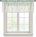 Green Leaf Sheer Valance Curtains, Eucalyptus Leaves Vintage Linen Texture Spring Plant Light Filtering Kitchen Valances Rod Pocket Voile Curtain Treatment for Bedroom/Living Room/Basement 42Wx18L
