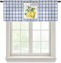 Lemon Sheer Valance Curtains, Summer Fruit Floral Wood Grain Blue Plaid Light Filtering Kitchen Valances Rod Pocket Voile Curtain Window Treatment for Bedroom/Living Room/Basement 60Wx18L
