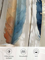 Sheer Curtains 72 Inches Long, Blue Brown Feathers Semi Sheer Curtains Light Filtering Window Treatment, Boho Ombre Vintage Wooden Grain Privacy Voile Drapes for Living Room Bedroom 52x72 Inch