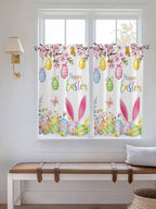 Happy Easter Kitchen Curtains 45 Inches length, Spring Watercolor Bunny Eggs Flower Branch Window Treatment Curtain Drapes, Lightweight Window Panels for Living Room Bedroom, 52"x45", 2 Panels