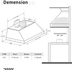 CHETTO C Stainless Steel Range Hood Cover with 4-Speed Vent Hood Insert Custom Handmade Metal Kitchen Fan with Towel Rack LED Light 36"W x27"D x24"H Black Island Mount