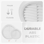 6" Inch (Opening) White Round Air Vent Cover - 5 Pack - Plastic Fresh Air Intake Vent - Modern Soffit Vents - AC Cover with Nylon Mesh Screen - Wall, Ceiling HVAC Return Air Register