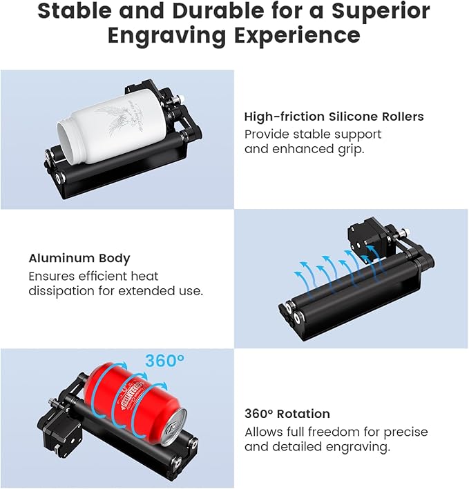 Algolaser Rotary Roller for Pixi Laser Engraver – Y-Axis Rotary Module for Cylindrical Object Engraving – Compatible with LightBurn, LaserGRBL – No Laser Function