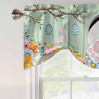 Easter Tie Up Valance Curtains for Windows, Kitchen Curtains Window Shades, Spring Watercolor Bunny Eggs Wooden Grain Green Light Filtering Roman Curtain Valances for Bedroom/Bathroom/Cafe 54"x18"