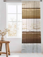 Sheer Curtains 108 Inches Long, Wood Grain Brown Semi Sheer Curtains Light Filtering Window Treatment, Farmhouse Vintage Country Geometric Privacy Voile Drapes for Living Room Bedroom 52x108 Inch