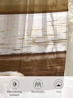 Sheer Curtains 54 Inch Length, Wood Grain Brown Semi Sheer Curtains Light Filtering Window Treatment, Farmhouse Vintage Country Geometric Privacy Voile Drapes for Living Room Bedroom 52x54 Inch
