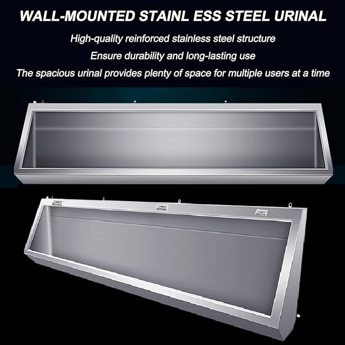 Wall-Mounted Stainless Steel Urinal Trough with Drain Pipe and Sensor, 304 Steel Commercial Multi-User Urinal, 100CM/150CM, for Schools and Construction Sites (100CM)