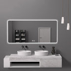 Bathroom Mirror with LED Lights, Lighted Bathroom Makeup Wall Mounted Mirror with Demister Pad, 3-Color Dimmable LED Light, for Wall Decor, Vanity, Living Room(A,80x130cm)