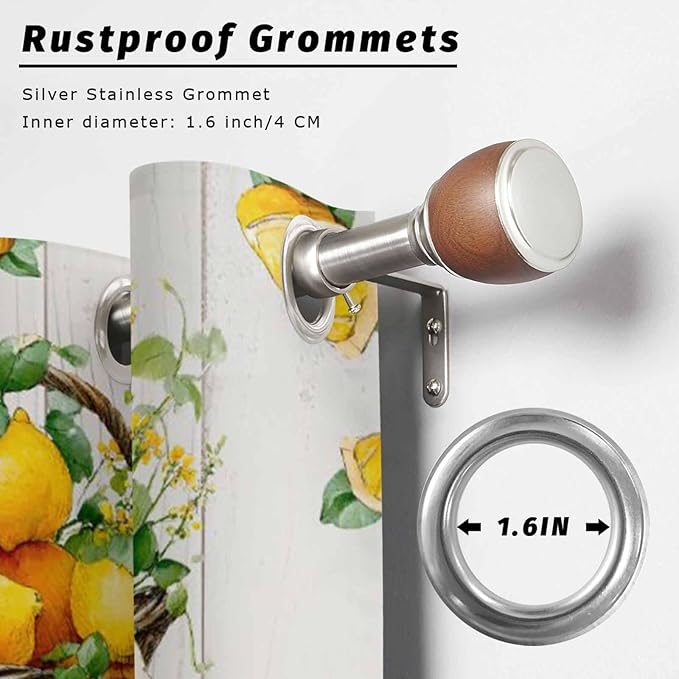 Lemon Outdoor Curtains for Patio Lemons Baskets Summer Tropical Plant Wood Waterproof Outside Curtains with Grommet Top Weatherproof Curtain for Cabana Pergola Gazebo, 2 Pack, 54" W x 84" L