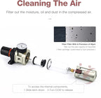 SNS Compressed Air Filter Regulator Piggyback Combo 3/8''NPT- Poly Bowl with Metal Guard, Semi-auto Drain, Bracket, Gauge AW3000-N03A