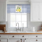 Lemon Sheer Valance Curtains, Summer Fruit Floral Wood Grain Blue Plaid Light Filtering Kitchen Valances Rod Pocket Voile Curtain Window Treatment for Bedroom/Living Room/Basement 42Wx12L