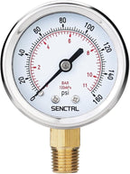 SENCTRL 0-160 Psi Pressure Gauge, 2" Dial, 1/4 NPT Lower Mount, Waterproof, Stainless Steel Case, for Pneumatic Regulator Air Compressor RV Regulator Water Tire Pressure Test