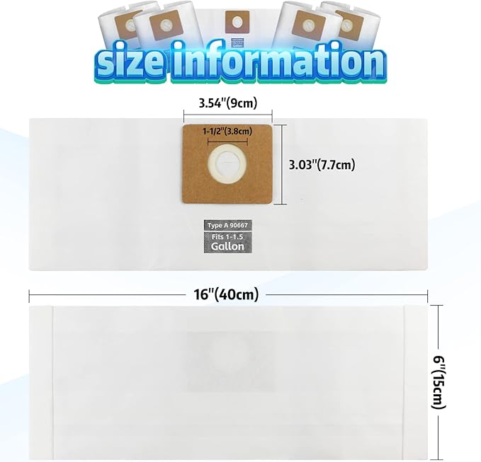 Micro Shop Vac Bags 1-1.5 Gallon by ALYYDBG, Type A - 90667 9066700 9066733 Disposable Vacuum Cleaner Collection Filter Bag 5 PCS