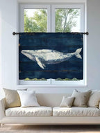 Sheer Curtains 45 Inch Length, Summer Whale Semi Sheer Curtains Light Filtering Window Treatment, Ocean Watercolor Wooden Grain Blue Privacy Voile Drapes for Living Room Bedroom 52x45 Inch