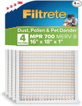 Filtrete 16x18x1 AC Furnace Air Filter, MERV 8, MPR 700, Tough on Pollen, Easy on Airflow, 3-Month Pleated 1-Inch Electrostatic Air Cleaning Filter, 4-Pack (Actual Size 15.687 x 17.687 x 0.81 in)