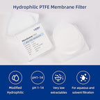 100 Pieces/Pack PTFE Disc Membrane Filters Hydrophilic 47mm Diameter 0.22µm Pore Size