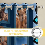 2 Panel Kitchen Cafe Curtains, Desert Camels Sunlight Filtering Nature Air Through, Home Decor Window Covering Tier Curtains for Bedroom Living Room Wildlife Brown Animals Blue Geometric