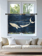 Sheer Curtains 45 Inch Length, Summer Whale Blue Semi Sheer Curtains Light Filtering Window Treatment, Coastal Ocean Vintage Wooden Grain Privacy Voile Drapes for Living Room Bedroom 52x45 Inch