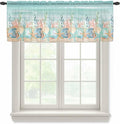 Summer Beach Sheer Valance Curtains, Green Ocean Colorful Coral Shell Seaweed Starfish Sandy Light Filtering Kitchen Valances Rod Pocket Voile Curtain for Bedroom/Living Room/Basement 54Wx18L