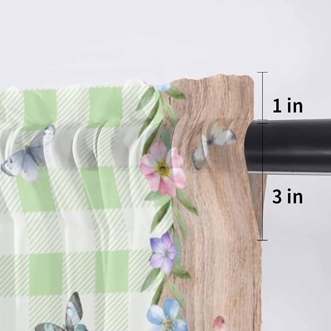 Easter Sheer Valances for Windows 54"x18", Light Filtering Kitchen Curtains Valance, Gnomes Flowers Duck Eggs Green Lattice Wooden Rod Pocket Chiffon Curtains for Living Room Bedroom Cafe