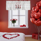 Happy Valentine's Valance Curtains for Kitchen, Day Gnomes Love Heart on Rustic Wood Grain Privacy Rod Pocket Valance Curtain, Light-Filtering Window Treatment for Bedroom Bathroom, 42"x18"