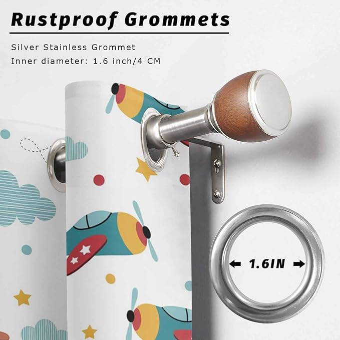 Turquoise Airplane Waterproof Outdoor Curtains for Patio, Windproof Weatherproof Curtains with Weighted Hem, Modern Art Cartoon Aircraft Clouds Light Filtering Privacy Drapes for Porch 54"x 95"
