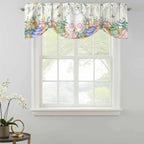 Easter Tie Up Valance Curtains for Windows, Kitchen Curtains Window Shades, Spring Rabbit Ears Foot Colorful Eggs Leaf Floral Light Filtering Roman Curtain Valances for Bedroom/Bathroom/Cafe 60"x18"