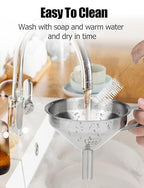 Resin Funnel, Resin Filter Funnel with Strainer 3D Printer Stainless Steel Funnels for Filtering and Recycling UV SLA/DLP/LCD Photosensitive Resins, with Cleaning Brush