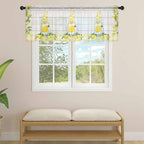 Lemon Dwarfs Sheer Valance Curtains, Gnome Green Leaf Wood Striped Yellow Plaid Light Filtering Kitchen Valances Rod Pocket Voile Curtain Window Treatment for Bedroom/Living Room/Basement 60Wx18L