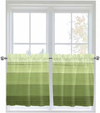 Gradient Green Wooden Board Window Valance Curtains, Retro Country Wood Grain Light Filtering Kitchen Valance with 3-inch Rod Pocket for Living Room Bathroom Bedroom,2 Panel,27.5x24In