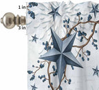Kitchen Curtains Tiers and Valance Set of 3, Texas Star Country Light Filtering Window Curtain Set, Blue Farmhouse Branches Rod Pocket Curtain Drapes for Cafe, Living Room, 24 Inches Tiers