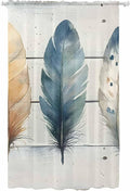 Sheer Curtains 108 Inches Long, Boho Blue Feathers Semi Sheer Curtains Light Filtering Window Treatment, Country Vintage Wooden Grain Privacy Voile Drapes for Living Room Bedroom 52x108 Inch