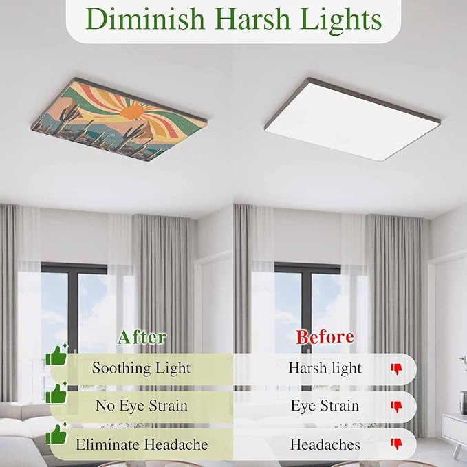 Fluorescent Light Covers for Ceiling Lights Cactus Desert Magnetic Light Filters 1 Pack 4x2 ft Boho Abstract Sun Mountain Rainbow Ceiling Lights Cover for Classroom Office School Home Drop Lamp Decor