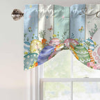 Easter Tie Up Valance Curtains for Windows, Kitchen Curtains Window Shades, Spring Rabbit Ears Foot Flowers Eggs Green Wooden Light Filtering Roman Curtain Valances for Bedroom/Bathroom/Cafe 42"x12"