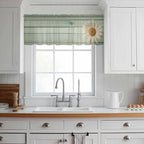 Daisy Flower Sheer Valances for Windows 60"x18", Light Filtering Kitchen Curtains Valance, Modern Art Floral Farmhouse Teal Wooden Grain Rod Pocket Chiffon Curtains for Living Room Bedroom Cafe