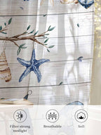 Sheer Curtains 96 Inches Long, Coastal Eucalyptus Semi Sheer Curtains Light Filtering Window Treatment, Ocean Blue Gnomes Starfish Leaf Wood Grain Privacy Voile Drapes for Living Room 52x96 Inch