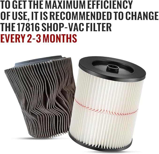 17816/9-17816 Red-Stripe Cartridge Filter Replacement – Compatible with Craftsman 5–32 Gallon Wet/Dry Shop Vac – Washable Pleated Vacuum Filter, 2 Pack
