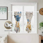 Blue Yellow Tulips Kitchen Curtains 45 Inch Length, Short Cafe Window Curtains Tab Top, Retro Farmhouse Flower Barn Doors Wooden Light Filtering Window Treatments Tier Drapes 27.5"x45" 2 Panel