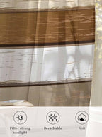 Sheer Curtains 54 Inch Length, Vintage Geometric Brown Semi Sheer Curtains Light Filtering Window Treatment, Farmhouse Country Chic Wood Grain Privacy Voile Drapes for Living Room Bedroom 52x54 Inch