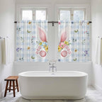 Easter Kitchen Curtains 54 Inch Long 2 Panel Set, Rod Pocket Window Curtains Panels, Spring Rabbits Ears Feet Floral Blue Lattice Light Filtering Drapery Draperies for Bathroom Bedroom 52"W x 54"L