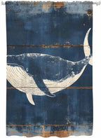 Sheer Curtains 72 Inches Long, Summer Whale Blue Semi Sheer Curtains Light Filtering Window Treatment, Coastal Ocean Vintage Wooden Grain Privacy Voile Drapes for Living Room Bedroom 52x72 Inch