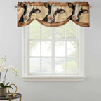 Farmhouse Cow Tie Up Valance Curtains for Windows, Kitchen Curtains Window Shades, Country Vintage Animals Wooden Grain Light Filtering Roman Curtain Valances for Bedroom/Bathroom/Cafe 60"x18"