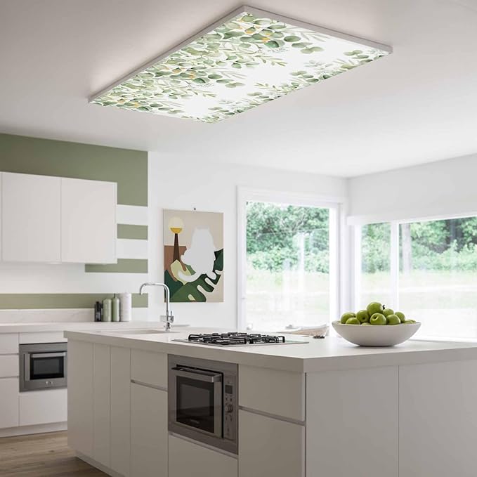 Fluorescent Light Covers for Ceiling Lights Sage Green Eucalyptus Leaves Magnetic Light Filters 2 Pack 4x2 ft Nature Leaf Plant Ceiling Lights Cover for Classroom Office School Home Drop Lamp Decor