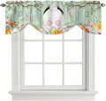 Easter Tie Up Valance Curtains for Windows, Kitchen Curtains Window Shades, Spring Watercolor Bunny Eggs Wooden Grain Green Light Filtering Roman Curtain Valances for Bedroom/Bathroom/Cafe 60"x18"