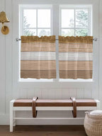 Retro Farm Wood Board Window Valance Curtains, Brown Graduality Striped Light Filtering Kitchen Valance with 3-inch Rod Pocket for Living Room Bathroom Bedroom,2 Panel,27.5x36In
